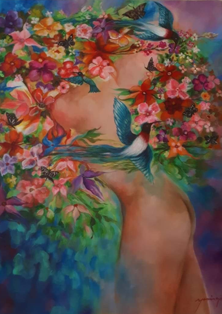 Mujer y aves